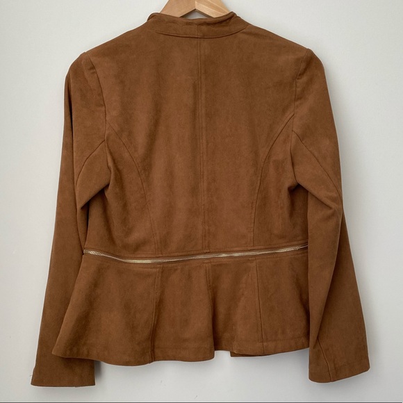 Chico's Peplum Brown Suede Scalloped Jacket - Picture 7 of 10